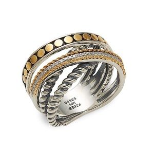 NWT Effy Sterling Silver, 18K Gold & Diamond Ring